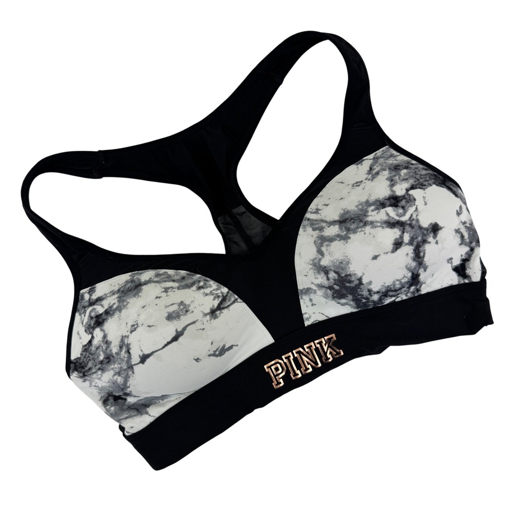 Victoria's Secret PINK Ultimate Push Up Sports Bra Marble Print Black White M
